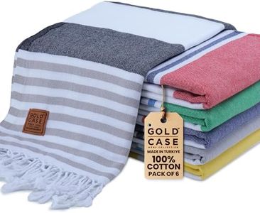 Gold CASE Turkish Beach Towel Set of 6 – 100% Cotton Large Turkish Bath Towels 70 x 38'' – LYCIA Oversized, Quick Dry & Sand Free Beach Towel – Lightweight Turkish Towels Set - Multicolor-2