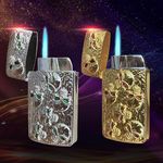 2 (Pcs) Metal Skull Jet Torch Lighter,Refillable Butane and Adjustable Lighters,Jet Flame Windproof Lighter,Birthday, Outdoor,BBQ,Candles (No Methane Gas)