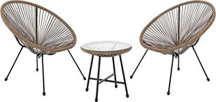 EVRE Goa Natural Acapulco Styled Egg Shape Conversational Garden Furniture Bistro Patio Outdoor Set For Balconies Gardens Terraces 2 Chairs 1 Glass Top Table