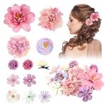 Harewu Silk Flower Hair Clip, 12Pcs Roses Flower Headdress Clips, Bridal Wedding Corsage and Headdress, Beach Party Hair Clips Accessories (Pink and Purple)