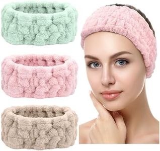 3 Diademas Faciales de Spa para Maquillaje y Lavar Cara Bandas de Cabeza de Envoltura de Toalla Elásticas para Niñas Mujeres Ducha Deportiva Yoga (Rosado, Verde, Marrón)