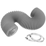 TEAIERXY 4 Inch Dryer Vent Hose,Flexible Insulated Air Ducting,Vent Hose PVC Aluminum Foil with 2 Clamps for HVAC Ventilation(Grey)