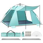 3-4 Person Instant Pop Up Automatic Beach Tent, Extra Large Portable Ventilated Automatic Sun Shelter Tent with 3 expandable porch, UPF 50+ Easy Setup Beach Tent for Picnic,Beach,Garden