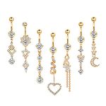 Florideco 7Pcs 14g Belly Button Rings Dangle 316L Surgical Steel CZ Navel Ring Barbell for Women Body Piercing Jewelry Silver/Gold/Rose Gold