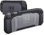 PlayVital Meteor Grip Case for Nintendo Switch 2 with Thumbstick Caps & Ergonomic Grips – Dockable Shockproof Anti-Slip Cover with Clear Back Design for Switch 2 Protective Shell – Black