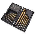 amazon basics High Speed Steel Drill Set for Metal, Wood, & Plastic, 14 Pieces, 1.5 - 10mm, Straight