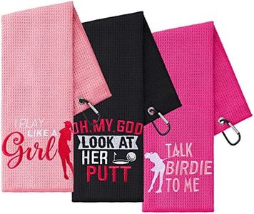 3 Pack Funny Golf Towel Embroidered Golf Towels for Golf Bags with Clip Golf Gifts for Men Women Birthday Gifts for Golf Fan, Retirement Gift (Black, Hot Pink, Pink, Elegant Style)