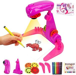 LEERFEI Kids Projection drewing Sketcher,Intelligent Drawing Projector Machine with 32cartoon patters and 12color Brushes for Children Learn to Draw and Sketch (Pink.)