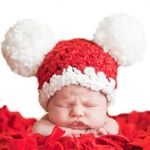 LOVE CROCHET ART Pom Pom Kid Crochet Soft Cap Hat New Born Baby Toddler Girls Boys Photography Shoot Props Costume Pompom Topi (6-12 Months, Red & White)