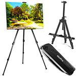 Nicpro Painting Easel for Display, Adjustable Height 17" to 66" Tabletop & Floor Art Easel, Metal Tripod Artist Easels Stand for Painting Canvas, Wedding Signs with Carry Bag - Black