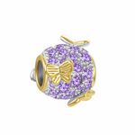 LSxAB Gold Tone Butterfly Charm with Sparkling Purple Crystal Compatible with Pandora Charms Bracelets