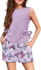 Arshiner Summer Outfits for Girls 2 Piece Clothes Tank Top and High Waist Casual Short Sets with Pockets,11-12 Year