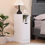 Pantanal Slim Wood Bedside Table Bedroom Nightstand with Shelf and Door, Narrow Bathroom Small Floor Storage Cabinet Living Room End Table Sofa Side Table (white#3)