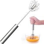 DDSHUN Semi-Automatic Whisk - Manual Whisk Hand Push Egg Beater Stainless Steel Egg Whisk Rotating Push Mixer Stirrer for Baking, Whisking, Beating, Mixer Milk - 10.6Inch