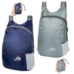 Feibmir 2 Ultra Lightweight Foldable Backpacks,Water Resistant Hiking Daypacks,Packable Rucksacks for Men Women Kids Travelling Outdoor Camping Climbing(Marine,Grey)
