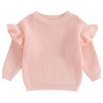 ZZLBUF Newborn Baby Girl Boy Knitted Jumper Ruffle Long Sleeve Solid Color Sweater Toddler Loose Pullover Tops (A2# Pink, 18-24 Months)