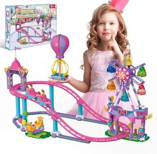 AKWME Friends Roller Coaster Building Set, Girls 6-12 Amusement Park, Ferris Wheel, Building Block Toy, STEM Kit, Pink, Carnival, Princess, Party Favors, Birthday Gift Idea for Kids, Girls, Boys