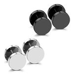 JewelrieShop Black Faux Gauges Plugs Earrings for Men Stainless Steel Dot Disc Studs Circle Flat Back Cheater Tunnel Dumbbell Earrings Women(18 Gauges,2 Pairs,10mm,Black and Silver)