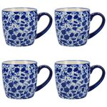 London Pottery Splash Tea Mug/Coffee Cup Set, Stoneware, White/Blue, 300 ml (4 Pieces)