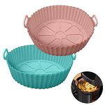 RUCON Air Fryer Liners I Round Silicone Basket Baking Tray I Pot With Ear Handles I Nonstick Reusable Heat Resistant I Cooking Oven Insert Accessories - Multicolor (8 Inch, Pack Of 2), MEDIUM