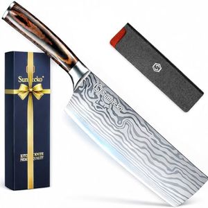 Sunnecko Nakiri Knife 7 inch,High Carbon Stainless Steel Cleaver Knife,Ultra Sharp Cooking Knives with Sheath and Gift Box for Family & Restaurant