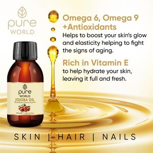 Pure World 100% Natural Jojoba Oil 100ml – Cold Pressed for Skin, Hair, Nails