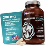 Magnesium Glycinate - 100% Pure Albion TRAACS Bisglycinate Chelate Supplement - 200 mg - 120 Vegetarian Capsules