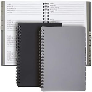 Juvale 2-Pack Spiral Password Keeper Book with Alphabetical Tabs, Password Notebook for Internet and Computer Login, Username, Passwords for Home, Office, Gray/Black (80 Lined Pages, 5x7 in)