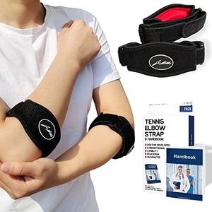 Dr. Arthritis Tennis Elbow Support Strap with Doctor Handbook - Reliable Elbow Support for Men & Women - Adjustable Elbow Brace for Daily Wear, Gym, Sports, Rapid Pain Relief (Pair, Black)