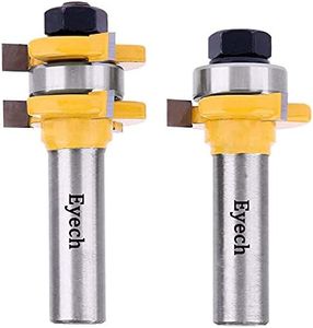 Eyech 1/2 Inch Shank Tongue and Groove Router Bit, Set of 2 Grooving Router Bit 3 Teeth T Shape 1-3/8 Inch Diameter Wood Milling Cutter Door Flooring Woodworking Tools with 3/4 Inch Stock