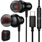 USB C Headphone Small Ear Buds for Apple iPhone 16 15 Pro Max Google Pixel 9 8 8A 7 7A Samsung Galaxy S24 S23 S22 S21, C Port Wired Earbuds Type C Corded Earphone with Microphone Volume Control Black