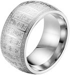 INRENG Men's Stainless Steel 11MM Wide Mantra Ring Ancient Chinese Engraved Amulet Biker Band Gold Size 12