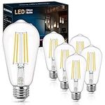 Vicsoon LED Edison Bulbs 60 Watt Equivalent, E26 Vintage Light Bulbs 6W, 4000K Natural Daylight White, ST58 LED Filament Bulb Medium Base, 800 Lumens, CRI 85+, Non-dimmable, 6 Pack