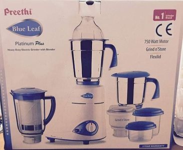 Preethi Blue Leaf - Platinum Plus Wet and Dry Heavy Duty Electric Grinder - 750 Watts / 100% Stainless Steel Jars and Blades Free UK Postage