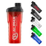 Alpha Designs | Protein Shaker Bottle | 750ml Gym Cup | for Protein Powder Shakes & Sports Supplements | Pre Workout Mixer | BPA Free | 0.75L | Red