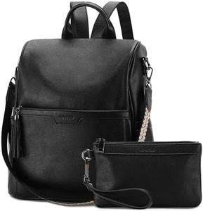 Anti Theft Backpack Purse for Women,RAVUO Fashion Vegen Leather Bag Handbag for Lady with Wallet Purse and Guitar Shoulder Strap (Black)