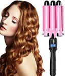 Somoya 3 Barrel Curling Iron Wand 1 Inch Ceramic Tourmaline Triple Barrels Beach Hair Waver Curler For Deep Waves,Lcd Temperature Display Crimper Fast Heating Hair Curlers - Multicolor