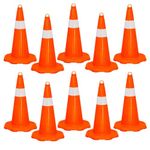 Reflective Safety Cone | 20 Inch Flexible Parking Cone | 50CM Unbreakable PVC Traffic Cone - Orange | Multipurpose Cone for Driveway, Parking Lot, Road Safety - 10 Cones