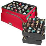 HOLDN' STORAGE Premium Christmas Ornament Storage Container – Holds Up to 72-4” ornaments Durable 600D Fabric - Adjustable Dividers - 3 Individual Trays – Metal Frame - Red