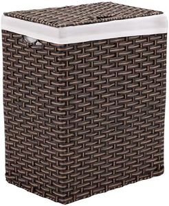 Seville Classics Premium Handwoven Portable Laundry Bin Basket with Carrying Handles, Household Storage for Clothes, Linens, Sheets, Toys, Mocha Brown, Rectangular Hamper