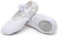 Canvas Ballet Dance Shoes Girls Womens Ballet Shoes Stretch Split Sole for Perform Dance Yoga, White, 5.5 Big Kid