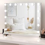 Dripex Hollywood Vanity Mirror with Lights, 58×45cm Large Lighted Makeup Mirror with 15 Dimmable Bulbs, 3 Color Modes, Touch Screen Control, Adapter Plug, Tabletop or Wall Mounted Mirror For Bedroom