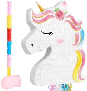 WERNNSAI Unicorn Piñata - Unicorn Party Supplies Piñata Bundle with Blindfold and Bat for Girls Kids Rainbow Unicorn Theme Birthday Party Game Decorations (15.6" x 20.4" x 2.9")