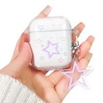 Lovmooful Compatible for AirPods Case Cute Clear Glitter Stars with Lovely Star Chain Design for Women Girls Soft TPU Shockproof Protective Cover Case for Airpods 2&1-Color Star