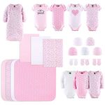 The Peanutshell Newborn Layette Gift Set for Baby Girls | 23 Piece Newborn Clothes & Accessories Set | Fits Newborn to 3 Months | Floral Pink