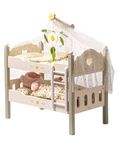 ROBUD 18" Dolls Cot Bunk Bed, Baby Soll Cot Wooden Dolls Bed with Ladder and Bedding, Baby Doll Accessories Doll Bed, Doll Cot Toddler Toys for Girls Boys Babies Gifts