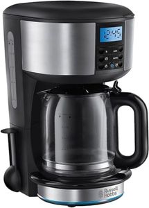 Russell Hobbs Buckingham Filter Coffee Machine, 1.25L Carafe/10 Cups, 1-4 Cup Brewing Option, Fast Brew, 24hr Timer, 40min Keep Warm, Pause & Pour, Washable Filter, Auto Clean, 1000W, 20680