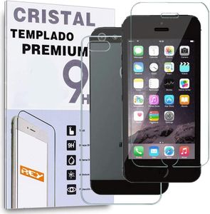 REY Protector de Pantalla Delantero + Trasero para iPhone 5 / 5S, Cristal Vidrio Templado Premium