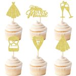 Cyodoos 25 Pcs Bride and Groom Cupcake Toppers Wedding Dress Diamond Ring Cupcake Picks Bridal Shower Wedding Engagement Anniversary Party Cake Decorations Supplies golden