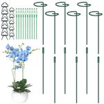 6Pcs Plant Support Stakes, 30cm, 60cm,90cm Adjustable Garden Single Stem Plant Sticks Support with 10 Orchid Clips and Twistties Metal Plant Cage Support Rings for Peonies Tomatos Rose Plant Climbing